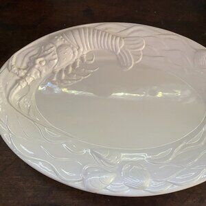 Large Lobster Seafood Platter vintage white ceramic oval Majolica from Portugal